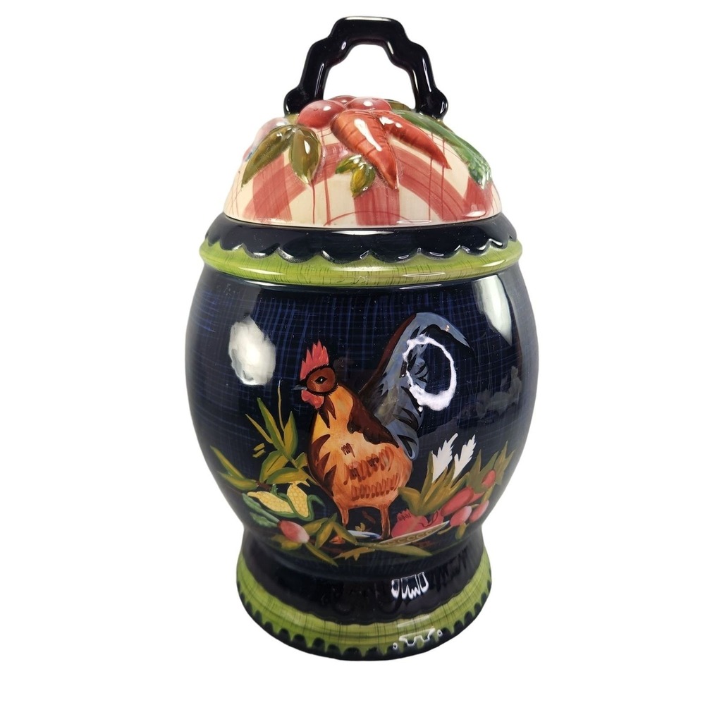 Tracy Porter Stonehouse Farm Med Canister Lid Container Rooster Vegetables READ